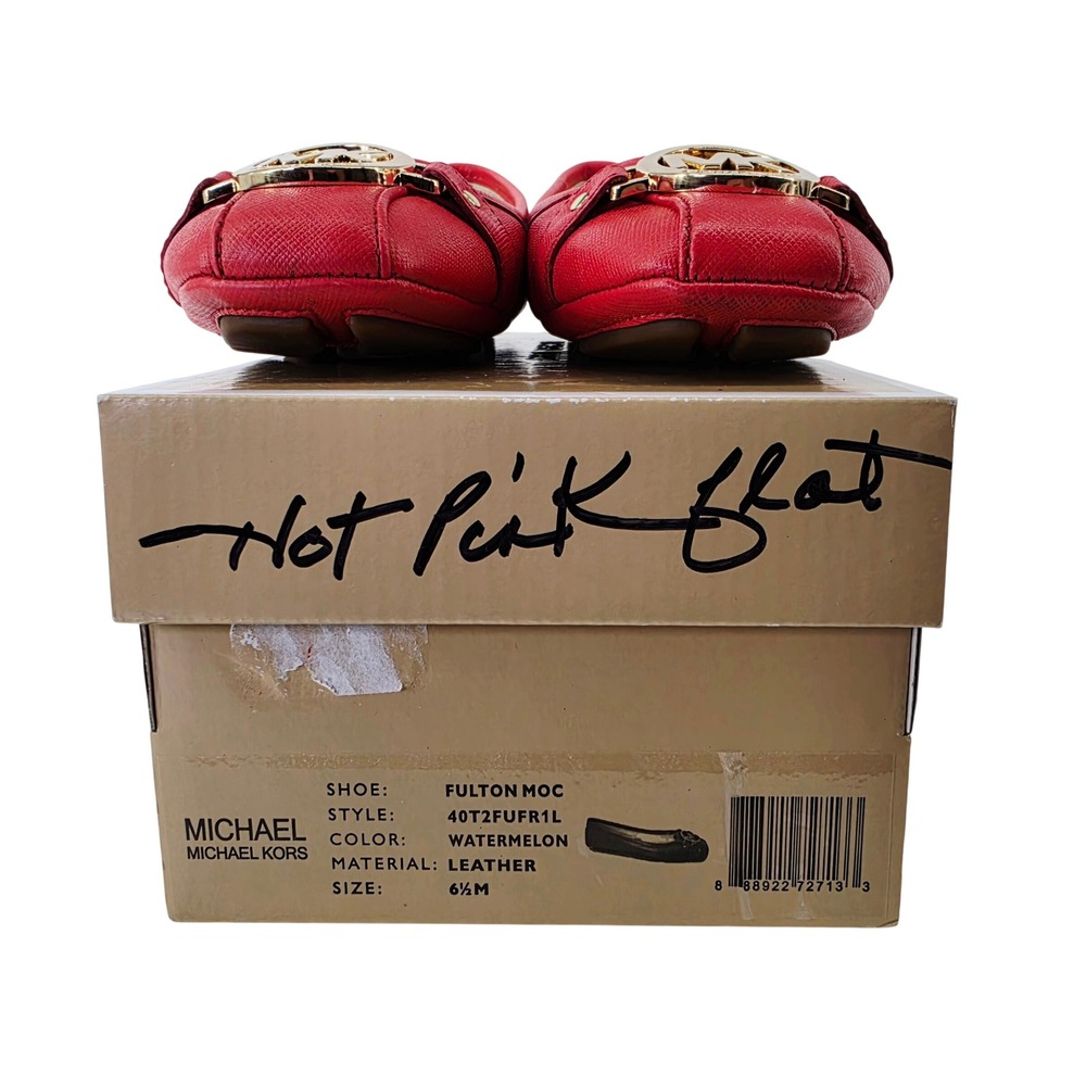 Michael Kors Fulton Moc Watermelon Red Saffiano Leather Flats 40T2FUFR1L W 6.5M - Picture 3 of 5